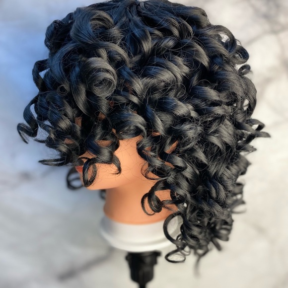 Black Curly Wig With Bangs - Picture 3 of 7